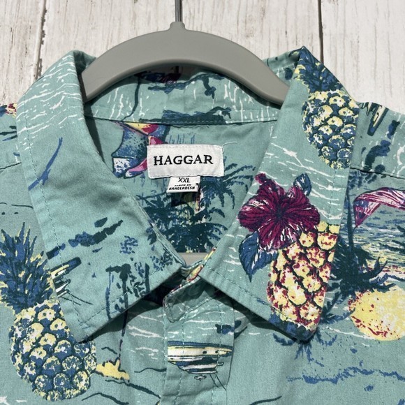 Haggar Men's Button Shirt Short Sleeve Beach‎ Island Aquatic Slim Fit XXL - Picture 2 of 5